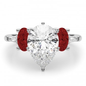 Pear Lab Grown Diamond & Oval Garnet Engagement Ring 14K White Gold (4.18ct)