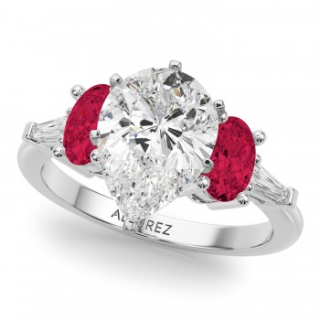 Pear Lab Grown Diamond & Oval Ruby Engagement Ring in Platinum (4.24ct)
