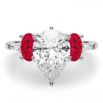 Pear Lab Grown Diamond & Oval Ruby Engagement Ring in Platinum (4.24ct)