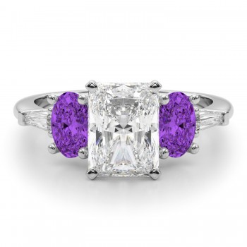 Radiant Lab Grown Diamond & Oval Amethyst Engagement Ring in Platinum (3.98ct)