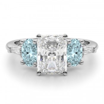 Radiant Lab Grown Diamond & Oval Aquamarine Engagement Ring in Platinum (3.98ct)