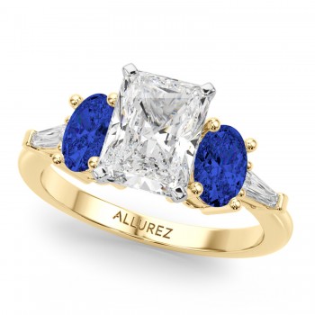 Radiant Lab Grown Diamond & Oval Blue Sapphire Engagement Ring 18K Yellow Gold (4.32ct)