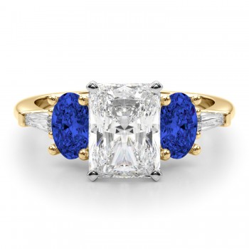Radiant Lab Grown Diamond & Oval Blue Sapphire Engagement Ring 18K Yellow Gold (4.32ct)