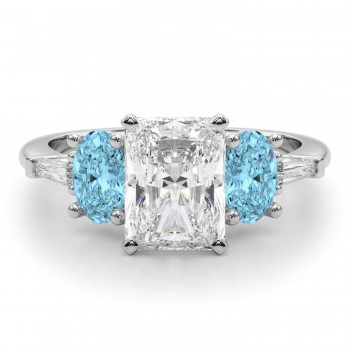 Radiant Lab Grown Diamond & Oval Blue Topaz Engagement Ring in Platinum (4.18ct)