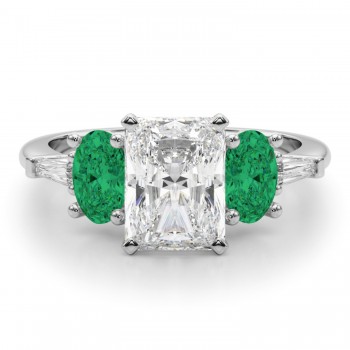 Radiant Lab Grown Diamond & Oval Emerald Engagement Ring 14K White Gold (3.98ct)