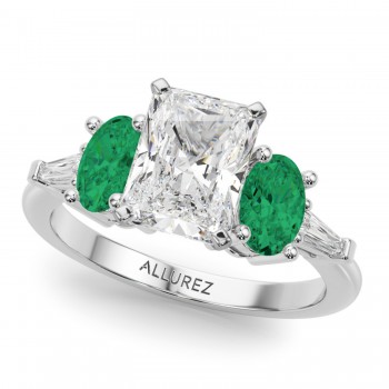 Radiant Lab Grown Diamond & Oval Emerald Engagement Ring in Platinum (3.98ct)
