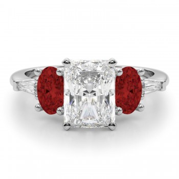 Radiant Lab Grown Diamond & Oval Garnet Engagement Ring in Platinum (4.18ct)