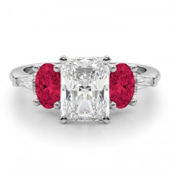 Radiant Lab Grown Diamond & Oval Ruby Engagement Ring 14K White Gold (4.24ct)