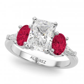 Radiant Lab Grown Diamond & Oval Ruby Engagement Ring in Platinum (4.24ct)