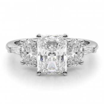 Radiant Moissanite & Lab Grown Diamond Engagement Ring 18K White Gold (4.18ct)