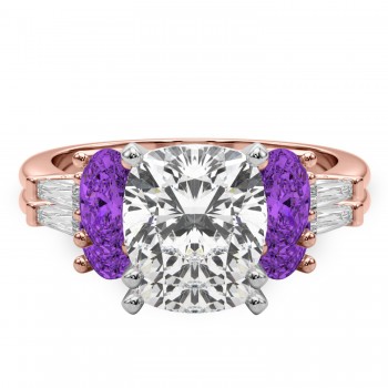 Cushion Lab Grown Diamond & Oval Amethyst Bridal Set 18K Rose Gold (4.65ct)