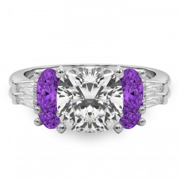 Cushion Lab Grown Diamond & Oval Amethyst Bridal Set in Platinum (4.65ct)
