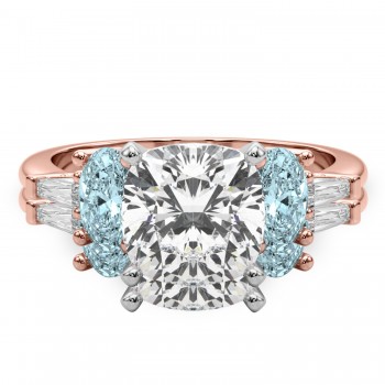Cushion Lab Grown Diamond & Oval Aquamarine Bridal Set 14K Rose Gold (4.65ct)