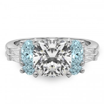Cushion Lab Grown Diamond & Oval Aquamarine Bridal Set in Platinum (4.65ct)