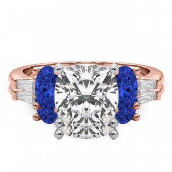 Cushion Lab Grown Diamond & Oval Blue Sapphire Bridal Set 14K Rose Gold (5.17ct)