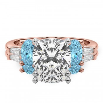 Cushion Lab Grown Diamond & Oval Blue Topaz Bridal Set 18K Rose Gold (4.97ct)