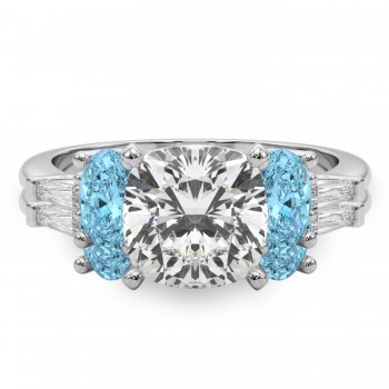 Cushion Lab Grown Diamond & Oval Blue Topaz Bridal Set in Platinum (4.97ct)