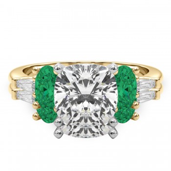 Cushion Lab Grown Diamond & Oval Emerald Bridal Set 14K Yellow Gold (4.65ct)