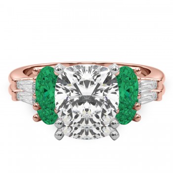 Cushion Lab Grown Diamond & Oval Emerald Bridal Set 18K Rose Gold (4.65ct)