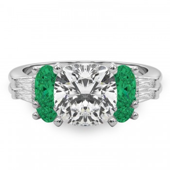 Cushion Lab Grown Diamond & Oval Emerald Bridal Set in Platinum (4.65ct)
