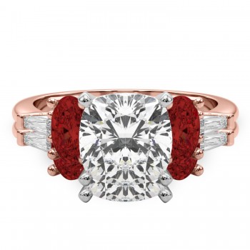 Cushion Lab Grown Diamond & Oval Garnet Bridal Set 18K Rose Gold (4.97ct)