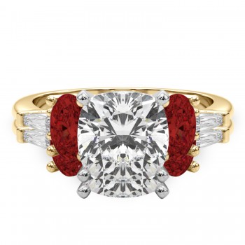 Cushion Lab Grown Diamond & Oval Garnet Bridal Set 18K Yellow Gold (4.97ct)