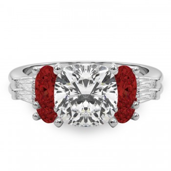 Cushion Lab Grown Diamond & Oval Garnet Bridal Set in Platinum (4.97ct)