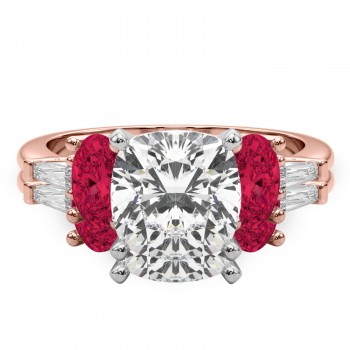 Cushion Lab Grown Diamond & Oval Ruby Bridal Set 14K Rose Gold (5.09ct)