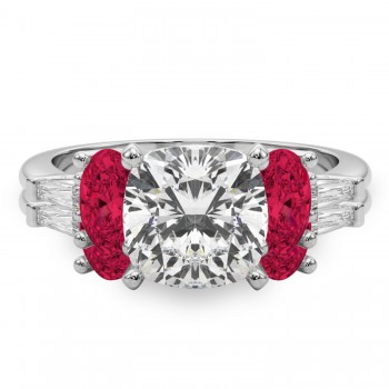 Cushion Lab Grown Diamond & Oval Ruby Bridal Set in Platinum (5.09ct)
