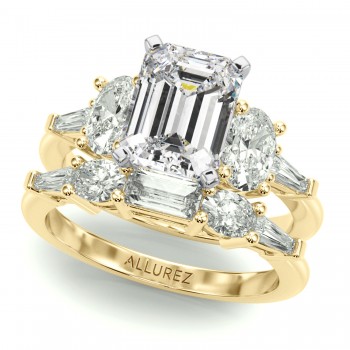 Emerald Cut Lab Grown Diamond Engagement Ring Bridal Set 18K Yellow Gold (4.93ct)