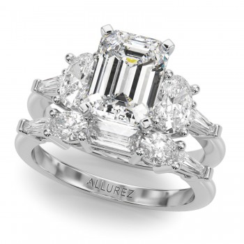 Emerald Cut Lab Grown Diamond Engagement Ring Bridal Set in Palladium (4.93ct)