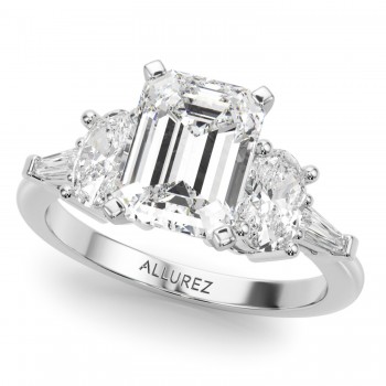 Emerald Cut Lab Grown Diamond Engagement Ring Bridal Set in Palladium (4.93ct)