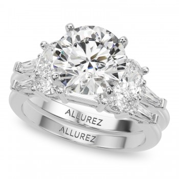 Round Lab Grown Diamond Engagement Ring Bridal Set 14K White Gold (4.93ct)