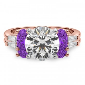 Round Lab Grown Diamond & Oval Amethyst Bridal Set 14K Rose Gold (4.65ct)