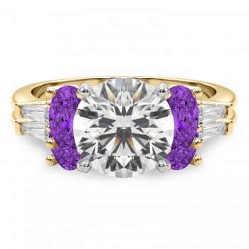 Round Lab Grown Diamond & Oval Amethyst Bridal Set 14K Yellow Gold (4.65ct)