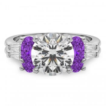Round Lab Grown Diamond & Oval Amethyst Bridal Set in Palladium (4.65ct)