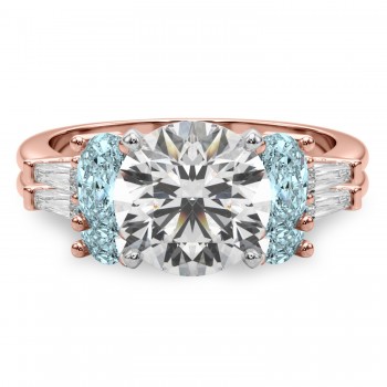 Round Lab Grown Diamond & Oval Aquamarine Bridal Set 14K Rose Gold (4.65ct)