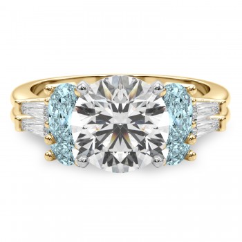 Round Lab Grown Diamond & Oval Aquamarine Bridal Set 14K Yellow Gold (4.65ct)