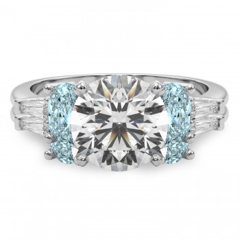 Round Lab Grown Diamond & Oval Aquamarine Bridal Set in Palladium (4.65ct)
