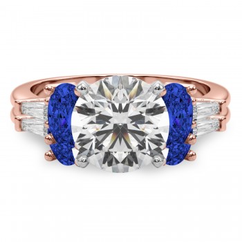 Round Lab Grown Diamond & Oval Blue Sapphire Bridal Set 14K Rose Gold (5.17ct)