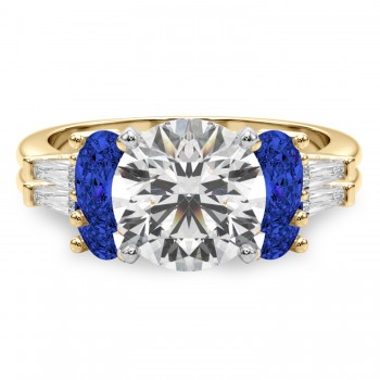 Round Lab Grown Diamond & Oval Blue Sapphire Bridal Set 14K Yellow Gold (5.17ct)