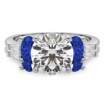 Round Lab Grown Diamond & Oval Blue Sapphire Bridal Set in Palladium (5.17ct)