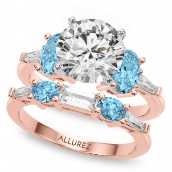 Round Lab Grown Diamond & Oval Blue Topaz Bridal Set 14K Rose Gold (4.97ct)