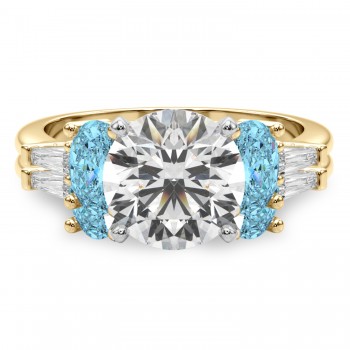 Round Lab Grown Diamond & Oval Blue Topaz Bridal Set 14K Yellow Gold (4.97ct)
