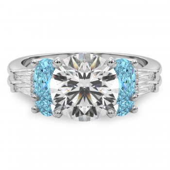 Round Lab Grown Diamond & Oval Blue Topaz Bridal Set in Palladium (4.97ct)
