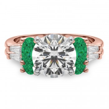 Round Lab Grown Diamond & Oval Emerald Bridal Set 14K Rose Gold (4.65ct)