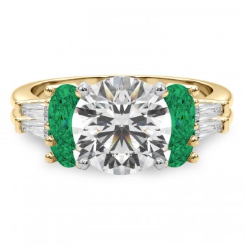 Round Lab Grown Diamond & Oval Emerald Bridal Set 14K Yellow Gold (4.65ct)