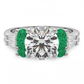 Round Lab Grown Diamond & Oval Emerald Bridal Set in Palladium (4.65ct)