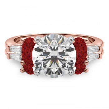 Round Lab Grown Diamond & Oval Garnet Bridal Set 14K Rose Gold (4.97ct)