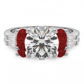 Round Lab Grown Diamond & Oval Garnet Bridal Set in Palladium (4.97ct)